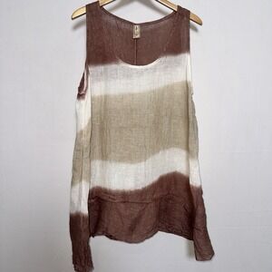 Camille & Co. Brown Beige White Striped Linen Sleeveless Swim Cover Women's‎ L